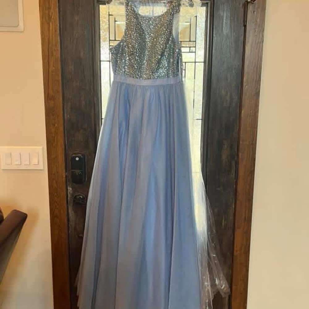 Sequin Bodice Light Blue Evening Gown